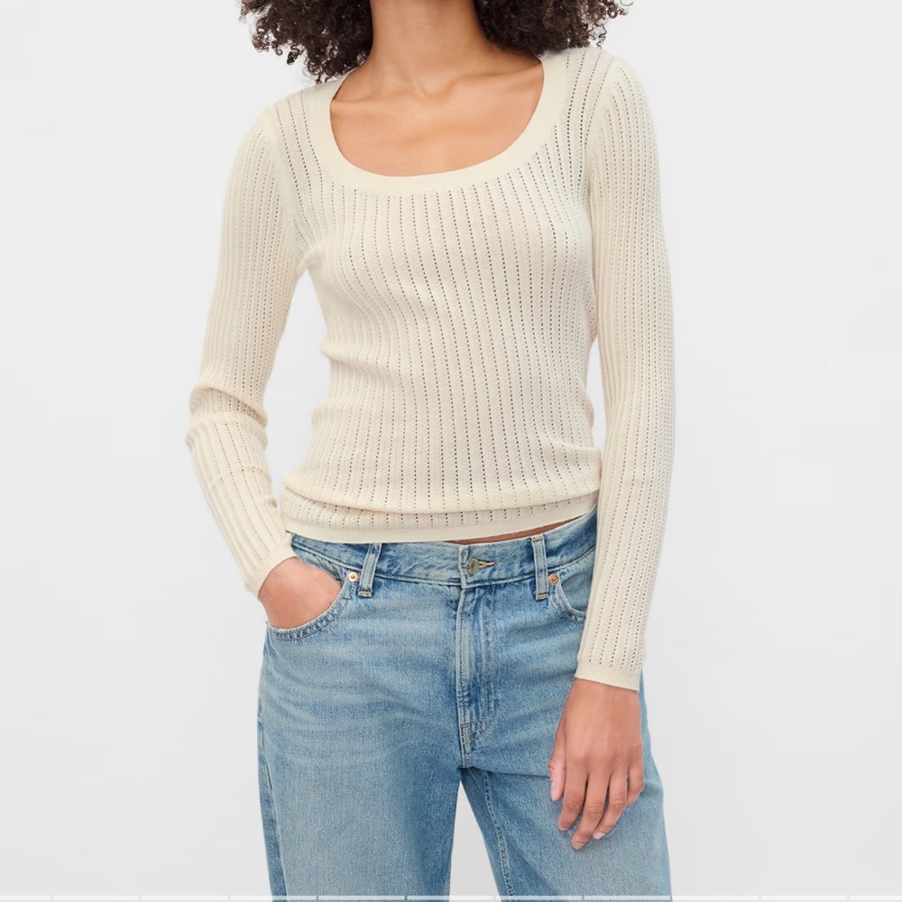 CashSoft Ribbed Scoopneck Sweater ⚪️ White, NWT, Medium